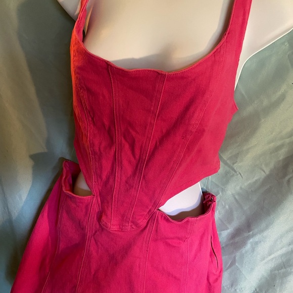 Great Cutout Dress! Stretch denim corset top open waist  size S-M Fun goth/rave! - Picture 2 of 8